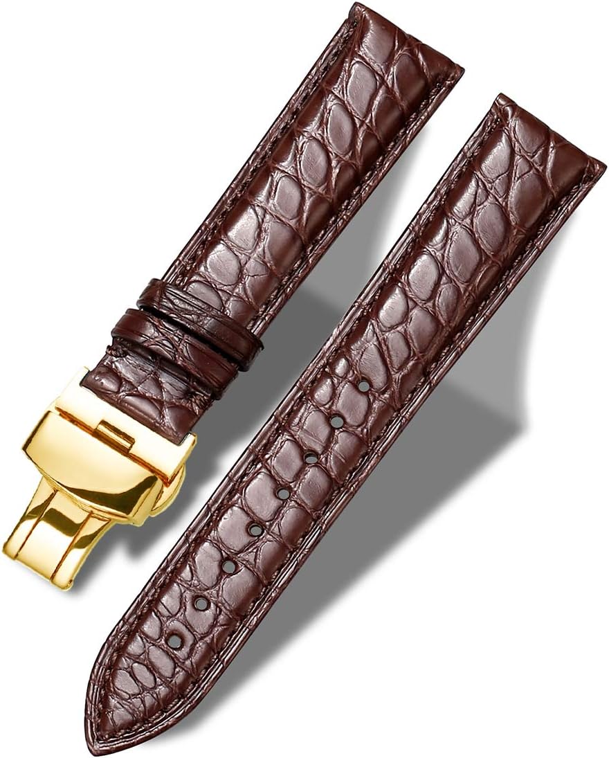 Moran Genuine Leather Band Alligator and Cowhide Replacement Deployment Buckle Watch strap18mm to 24mm Crocodile Leather Strap for Men's and Women's