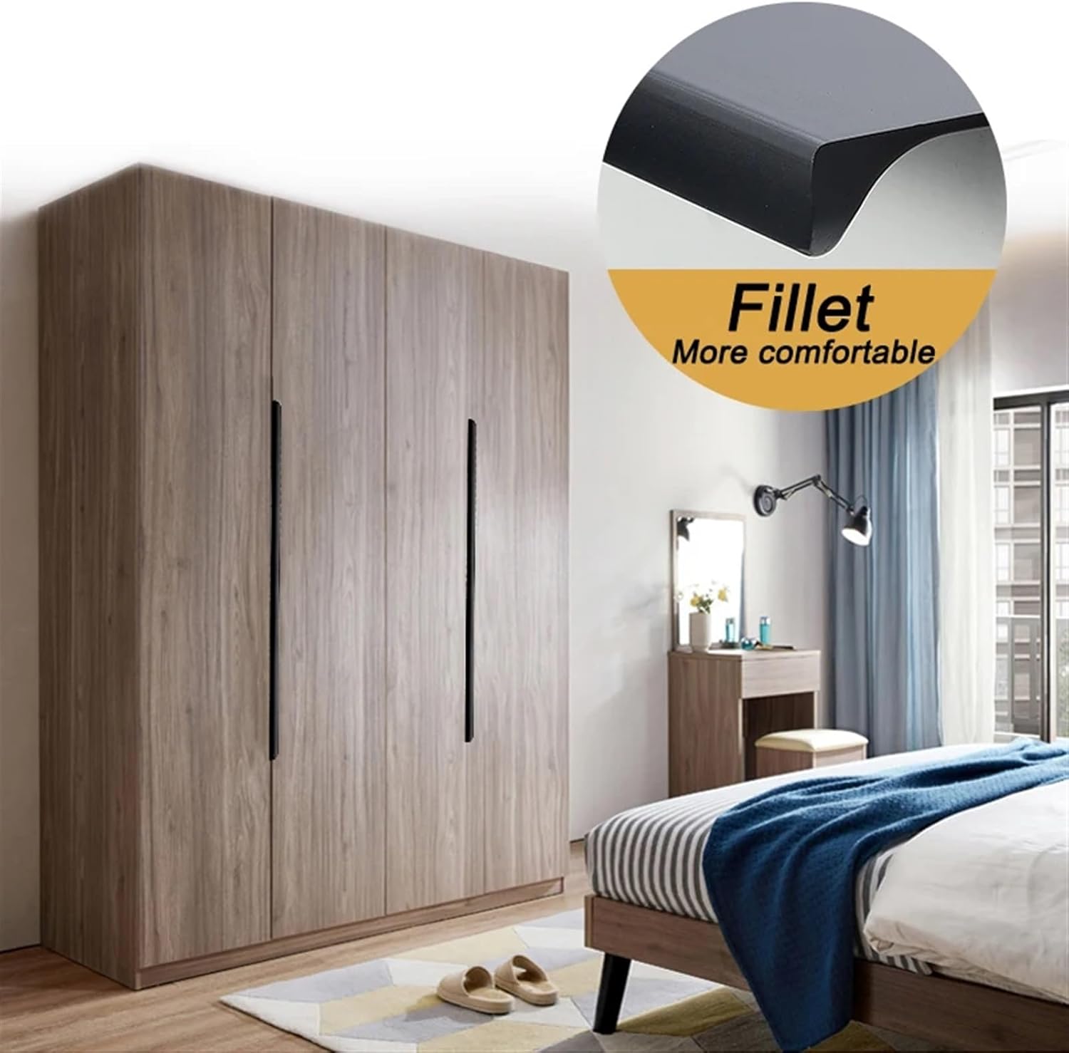 Concealed Furniture Cupboard Finger Edge Handles, Concealed Furniture Handle Black Gold 80-500mm(300mm)