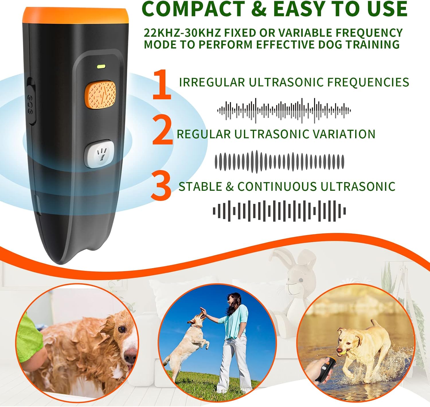 Ultrasonic Dog Bark Deterrents Control Device, Anti Barking Device, Dog Barking Control Device with LED Flashlight 25 FT Range, 3 Training Modes for Small and Medium Dogs and Large Dogs Rechargeable