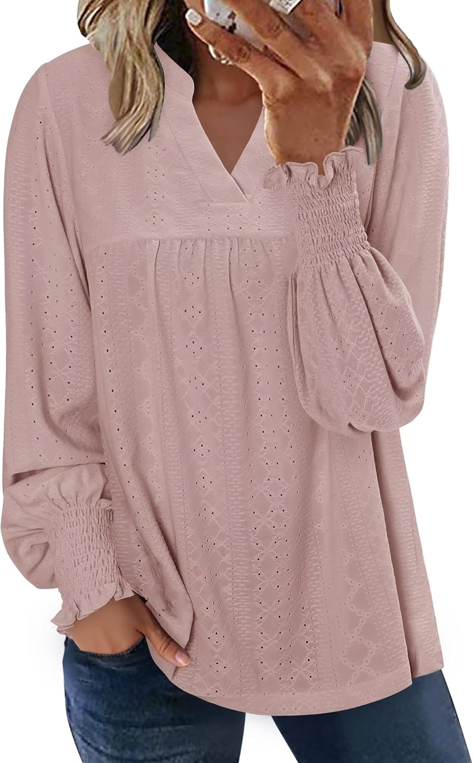 Magritta Womens Long Sleeve Casual Tunic Tops 2025 Winter Loose Dressy Shirts V Neck Flare Blouses - Image 3