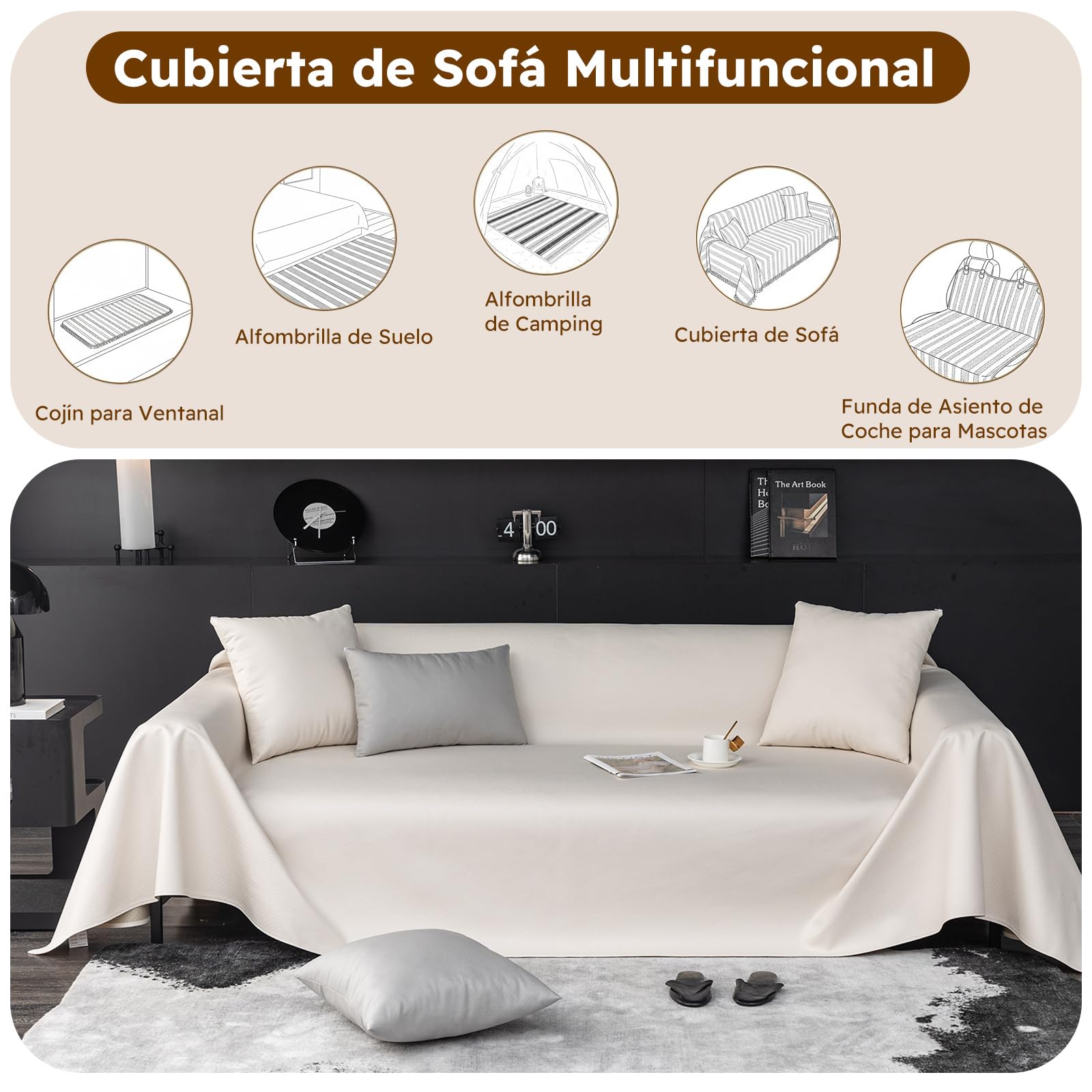 Funda de Sofá Antideslizante Suave Protección de Muebles Funda de Sofá Protectora Impermeable Cojín de Sofá Desenfundable Protector de Mascotas 205 * 300cm-Beige(1 PC