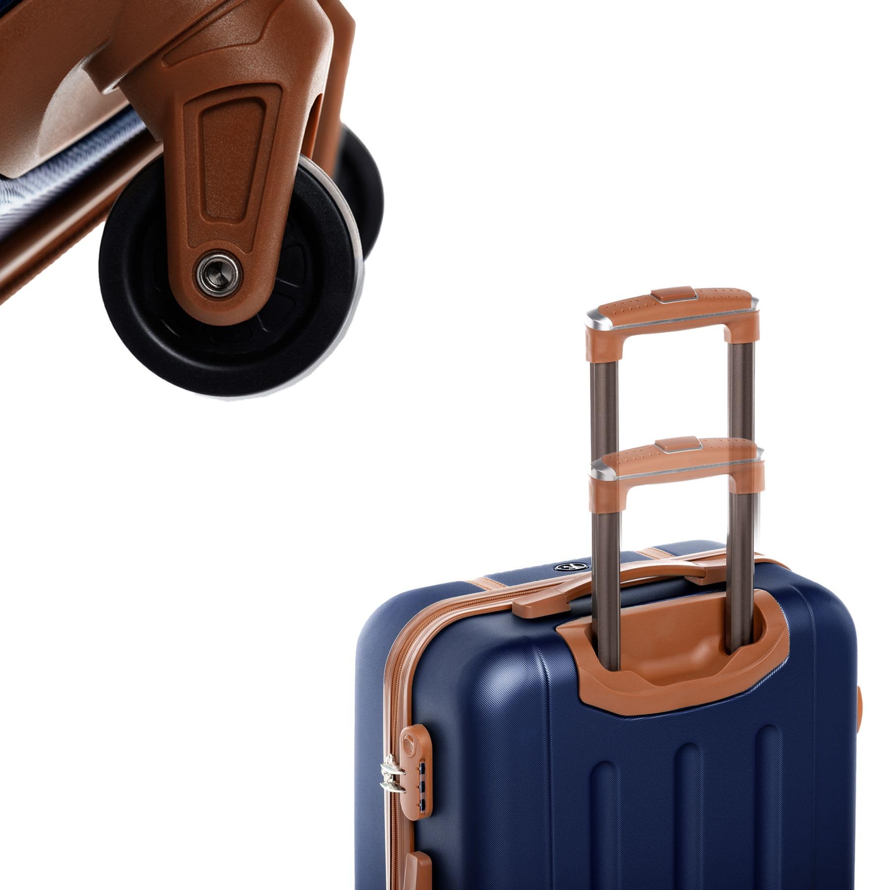 FERGÉ Milano - Lot de 3 valises rigides à roulettes - Bagage à main 55 cm - Taille L et XL - Valise rigide à 3 roulettes - 100 % ABS, Bleu/marron, 5er Set