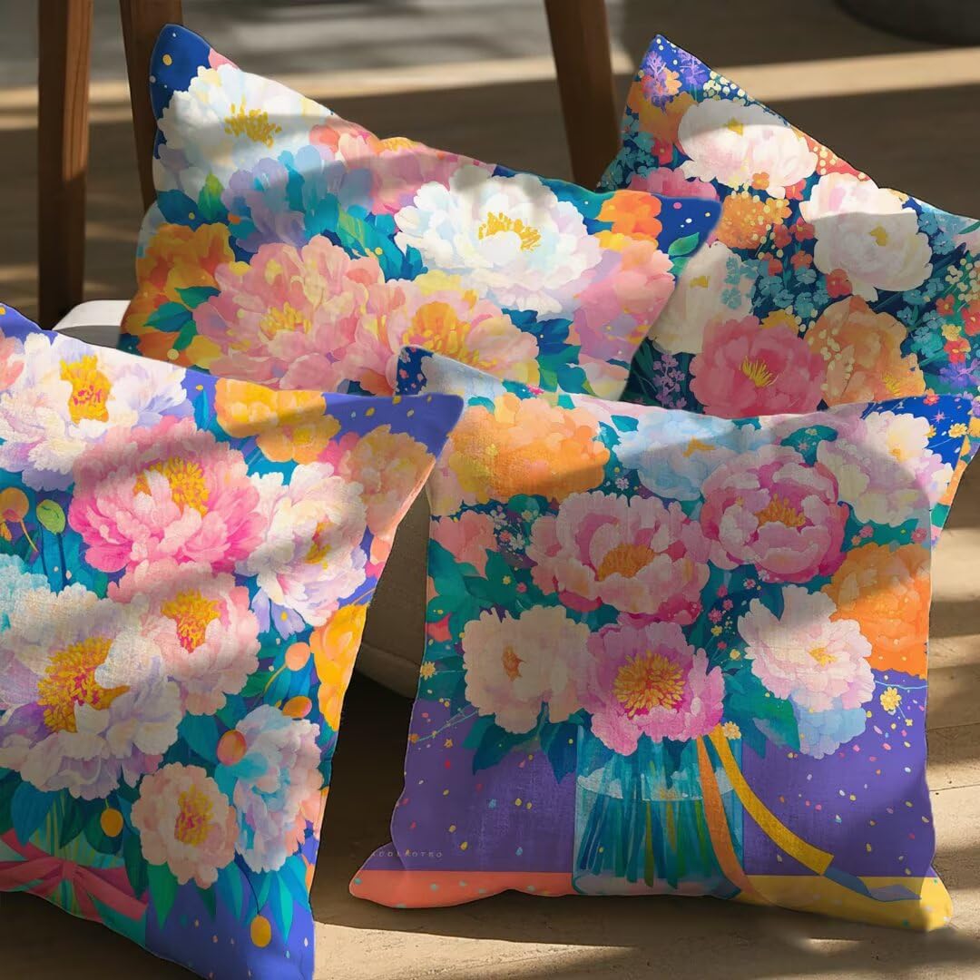 Fundas Cojines 40x40 cm Exterior Cojines Rosa Fundas de Almohada Juego de 4, Cuadrados Funda Cojin Flor Almohadas con Cremallera, Sofa Cama Decorativos para Hogar, Jardín, Salón y Dormitorio Ym623