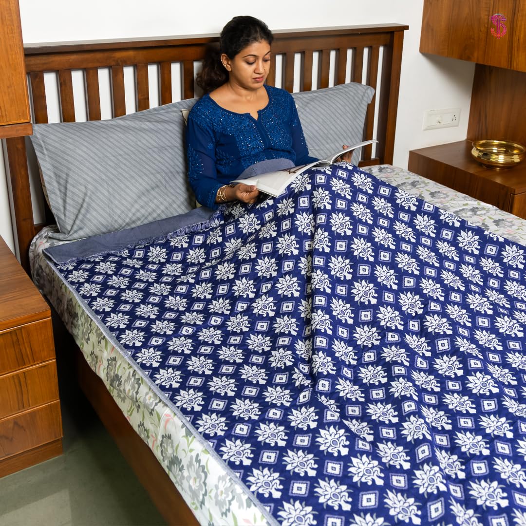 saagar tex st Saagar Tex Single Size Poly Cotton Blanket for Men and Women/Chaddar/AC Comforter/Size: 60"x90"/ All Season/Color: Blue/Pack of 1 Blanket-picture-10