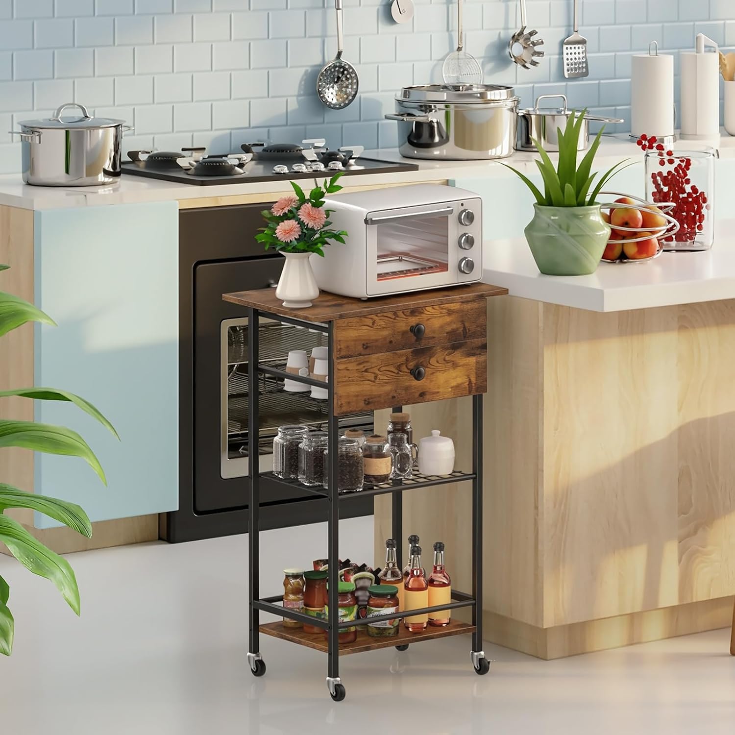 ETELI Coffee Cart Station with Lockable Wheels and Coffee Pod Storage
