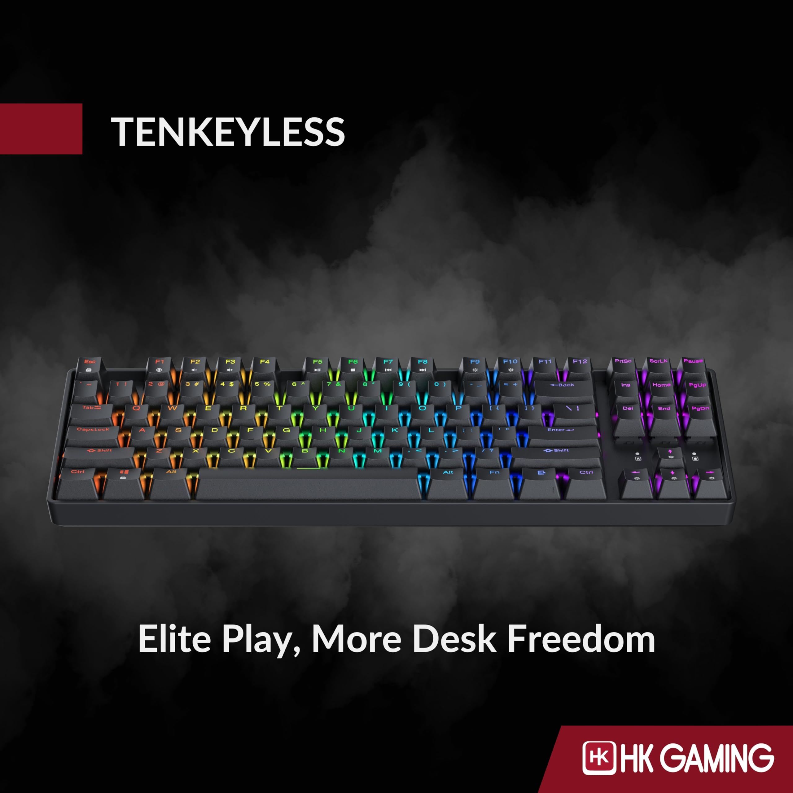 HK GAMING GK80 TKL v3 | Tastiera meccanica da gioco hotswap | Tenkeyless 87 tasti multi colore RGB retroilluminata a LED per PC/Mac Gamer | layout USA (nero, marrone meccanico)