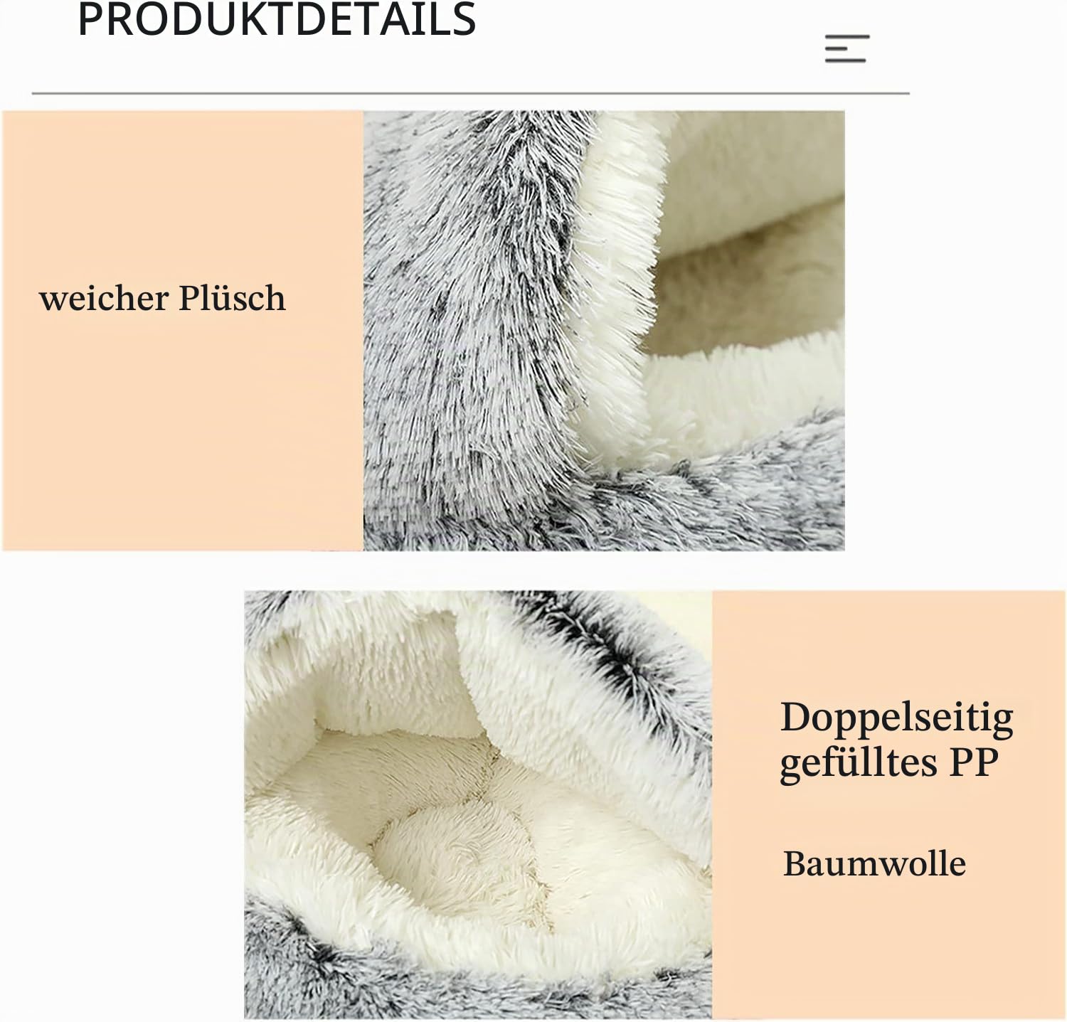 YUDANSI Hundebett mit Kapuze, 65cm Donuts Lang Plüsch Katzenhöhle Bett | 2in1 Hundehütte oder Dog Bed mit Rutschfester Boden, Flauschiges Weich Waschbar Klein Medium Hundematten für Drinnen Draußen