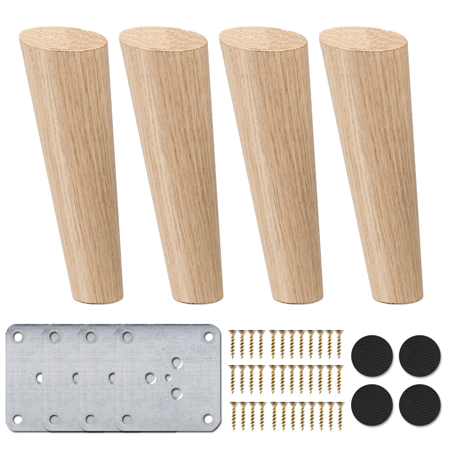 La Vane Oblique Tapered 8 Inch / 20Cm Wooden Furniture Legs, Set Of 4 Solid Wood Furniture Replacement Feet With Mounting Plate & Screws For Sofa Tv Cabinet Bed Dining Table