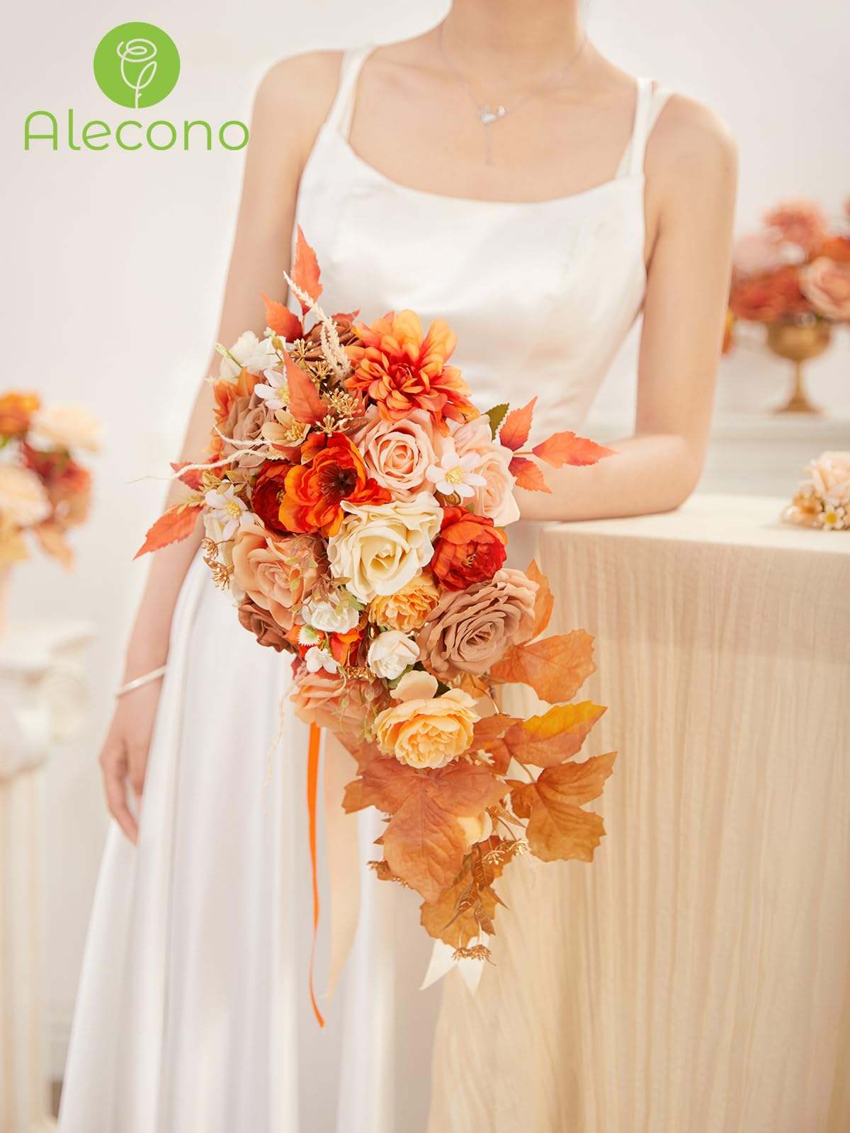 Amazon｜Alecono 花嫁用ウェディングブーケ 9.8インチ 人工