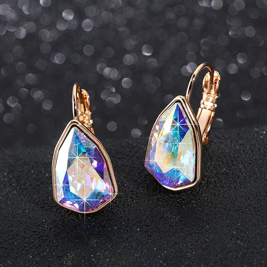 Austrian Crystal Triangle Leverback Drop Earrings for Women 14K Rose Gold Plated Hypoallergenic Jewelry - Image 3