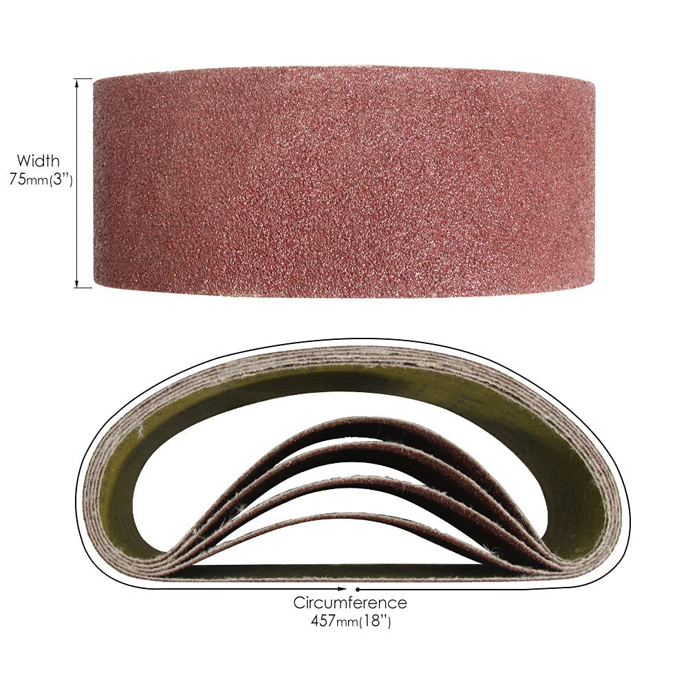 Taśmy szlifierskie z cyrkonem, Zestaw taśm szlifierskich 5 szt. 75x457mm Tlenek glinu, ziarnistość 60/80/120/240, do obróbki drewna(Grit 60)