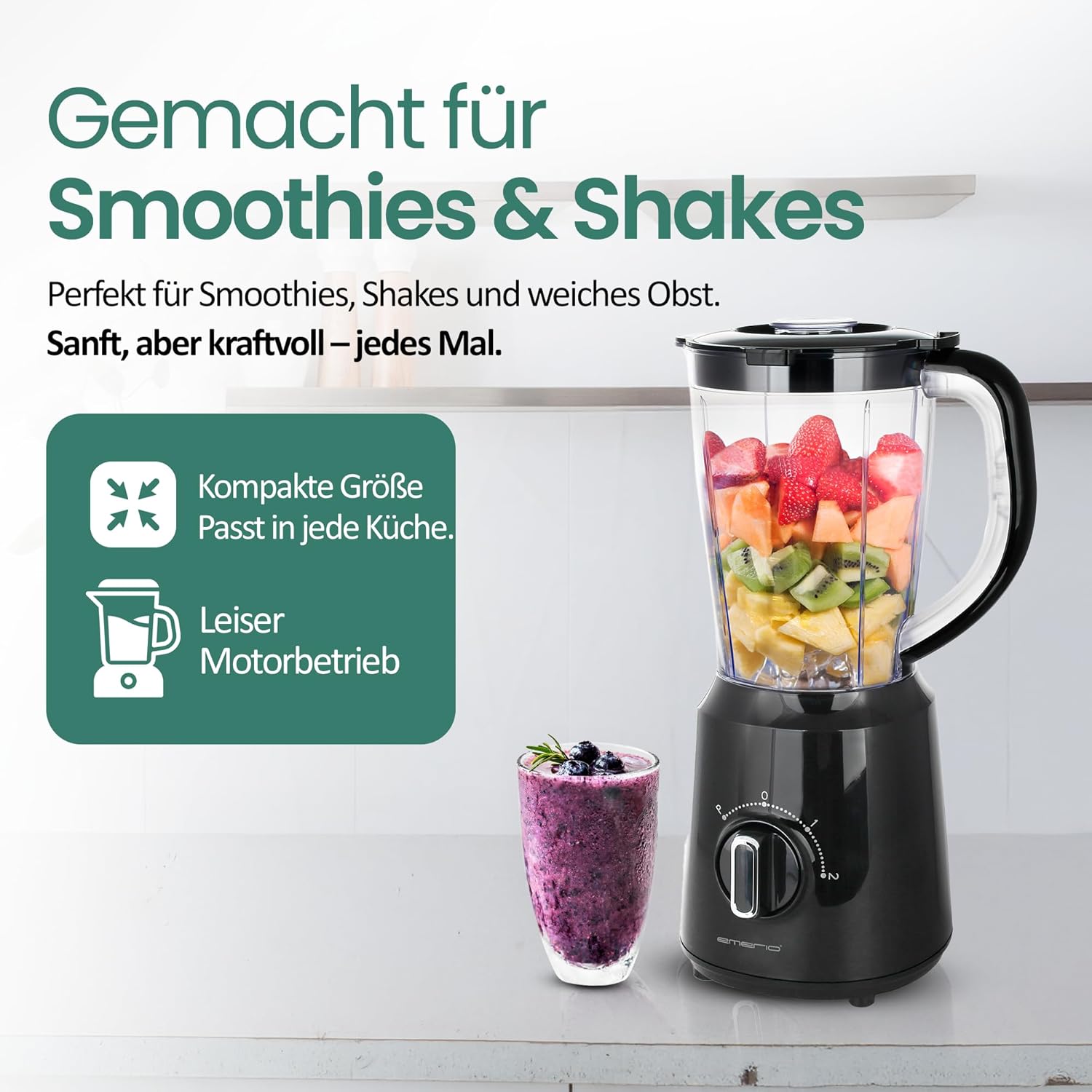 Emerio Standmixer 1.5L Behälter, BPA Frei, Schwarz, Black, BL-12816.8