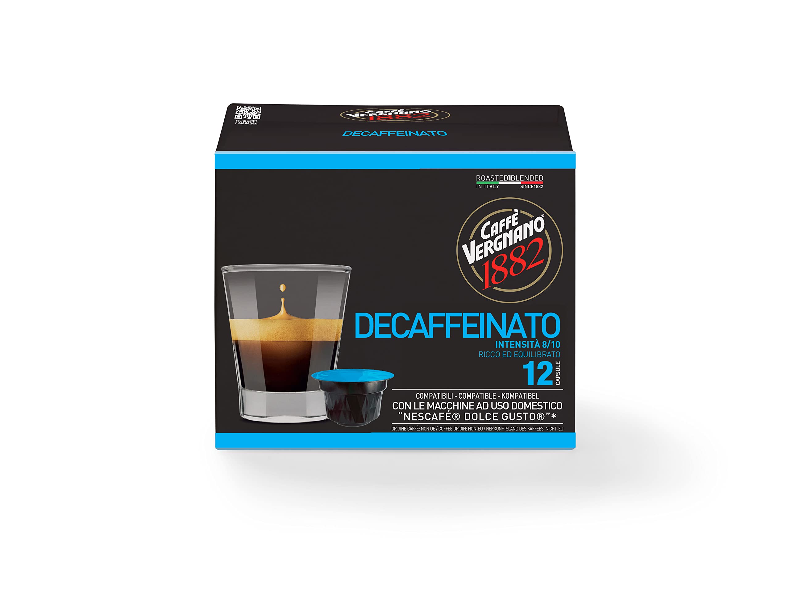 Caffè Vergnano 1882 - Coffee Capsules Compatible With Nescafé Dolce Gusto, Decaffeinated - 1 Pack Of 12 Capsules