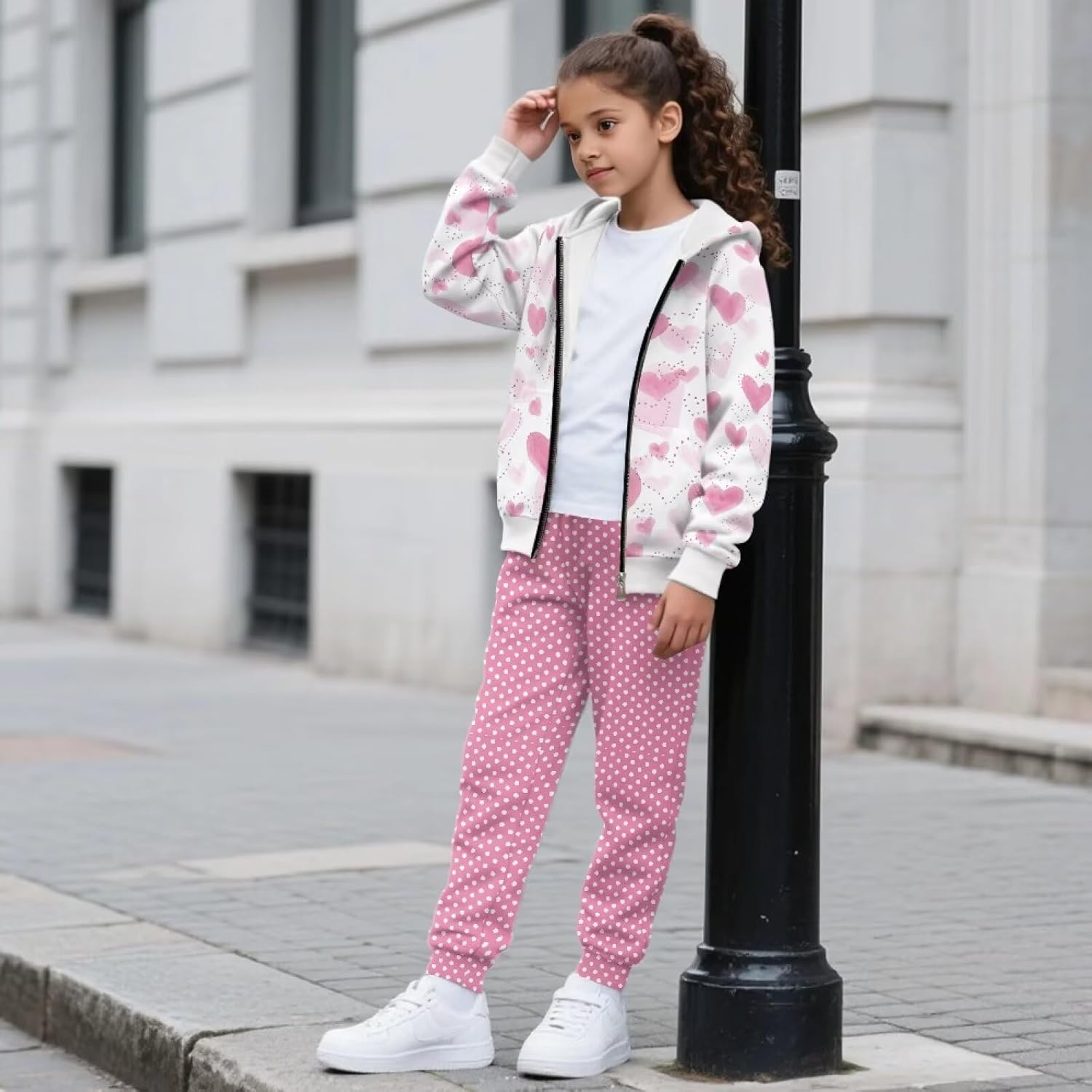 2 Piece Girls Track Suit Long Sleeve Sweat Suit Zip Up Hoodie Sweatshirts and Sweatpants with Pockets Jogger Set