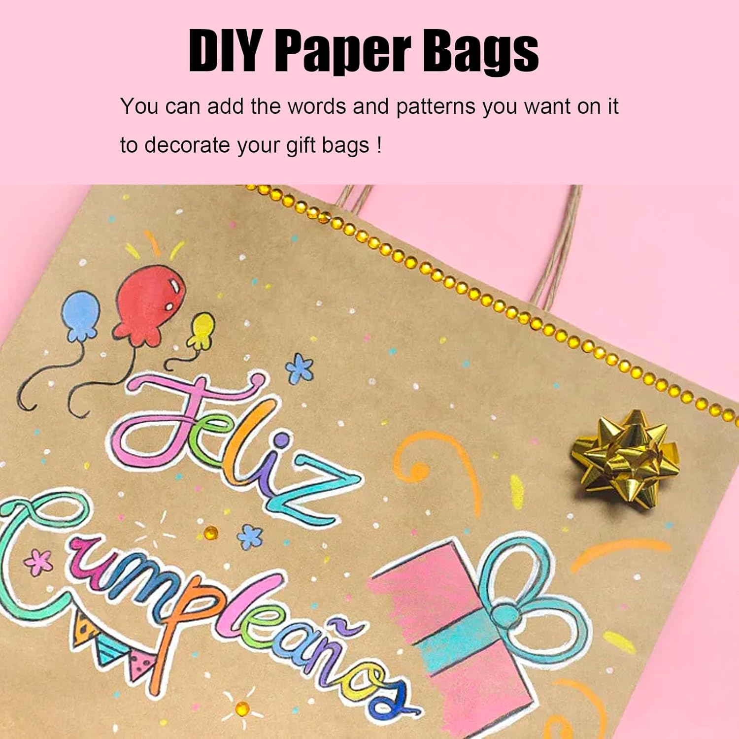 Rxsdeni 120 Pieces Paper Gift Bags with Handles, 5.9"x3.15"x8.26" Small Kraft Paper Party Favor Bulk Rainbow Goodie,8 Different Senior Color Bags Multiple Uses (8 Colors) - Image 5