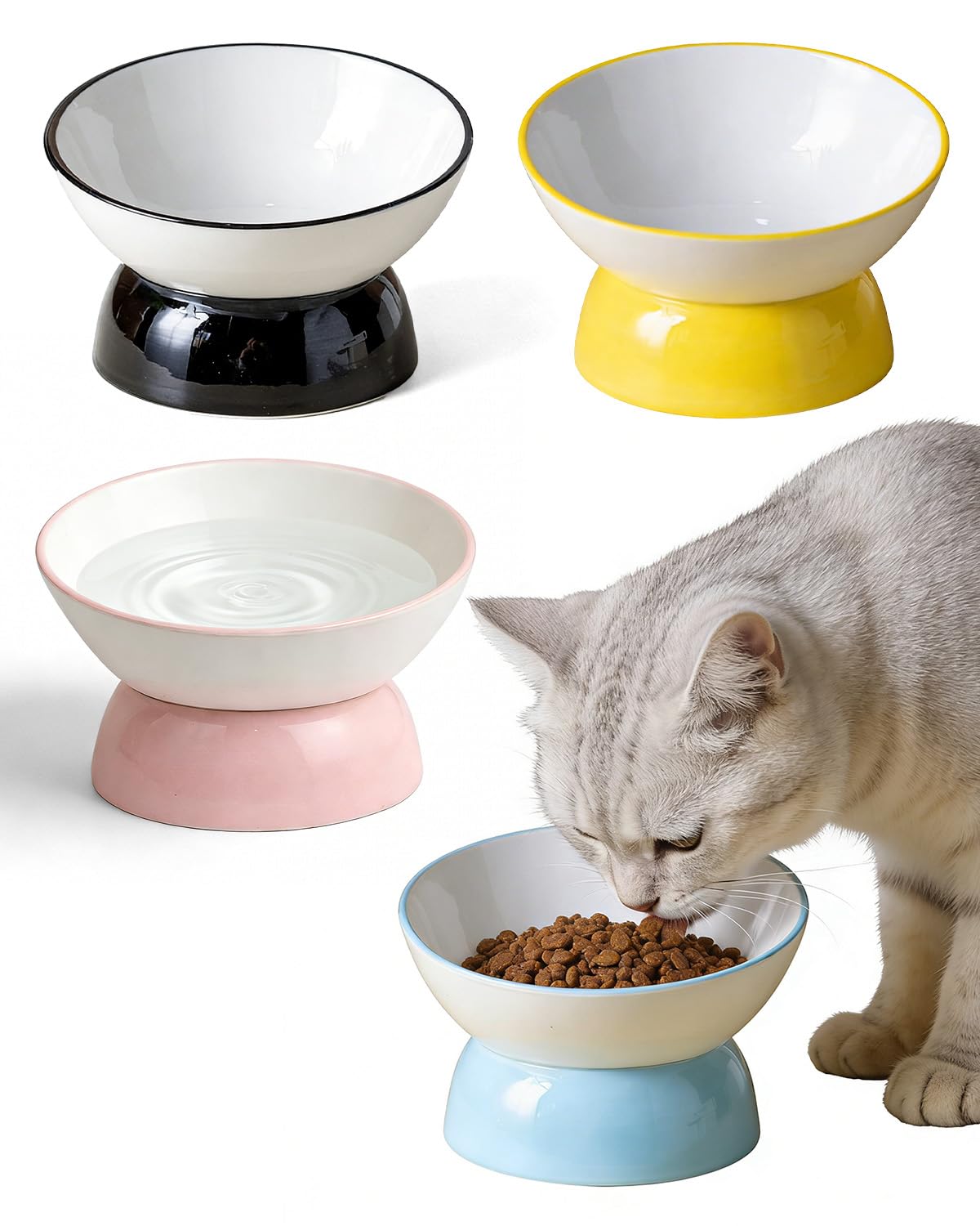 Gamelles surélevées en céramique pour chat : lot de 4 bols larges haut de gamme