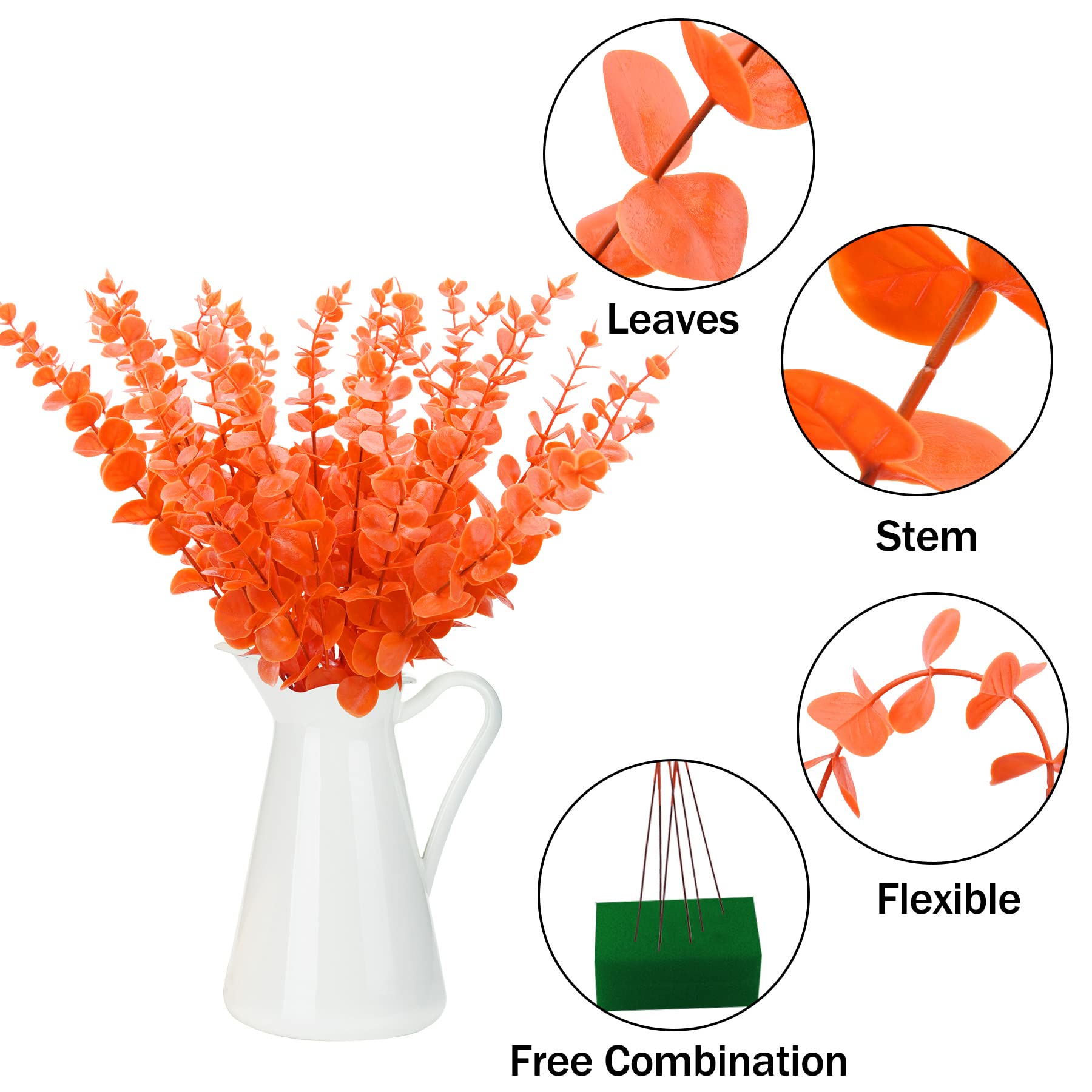 FEQO 36 Pcs Orange Eucalyptus Stems Artificial Leaves Faux Eucalyptus Stems Branches 15 inch for Wedding Bouquet Home Decor - Image 4