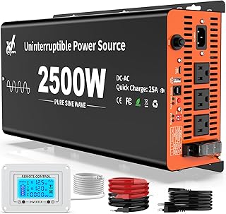 2500 Watt Sump Pump Battery Backup System, Pure Sine Wave Output, Professional Backup System in The Event of a Power Outage, Remote Controller with LCD Screen, Automatic Grid and Battery Switchover