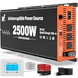 2500 Watt Sump Pump Battery Backup System, Pure Sine Wave Output, Professional Backup System in The Event of a Power Outage, Remote Controller with LCD Screen, Automatic Grid and Battery Switchover