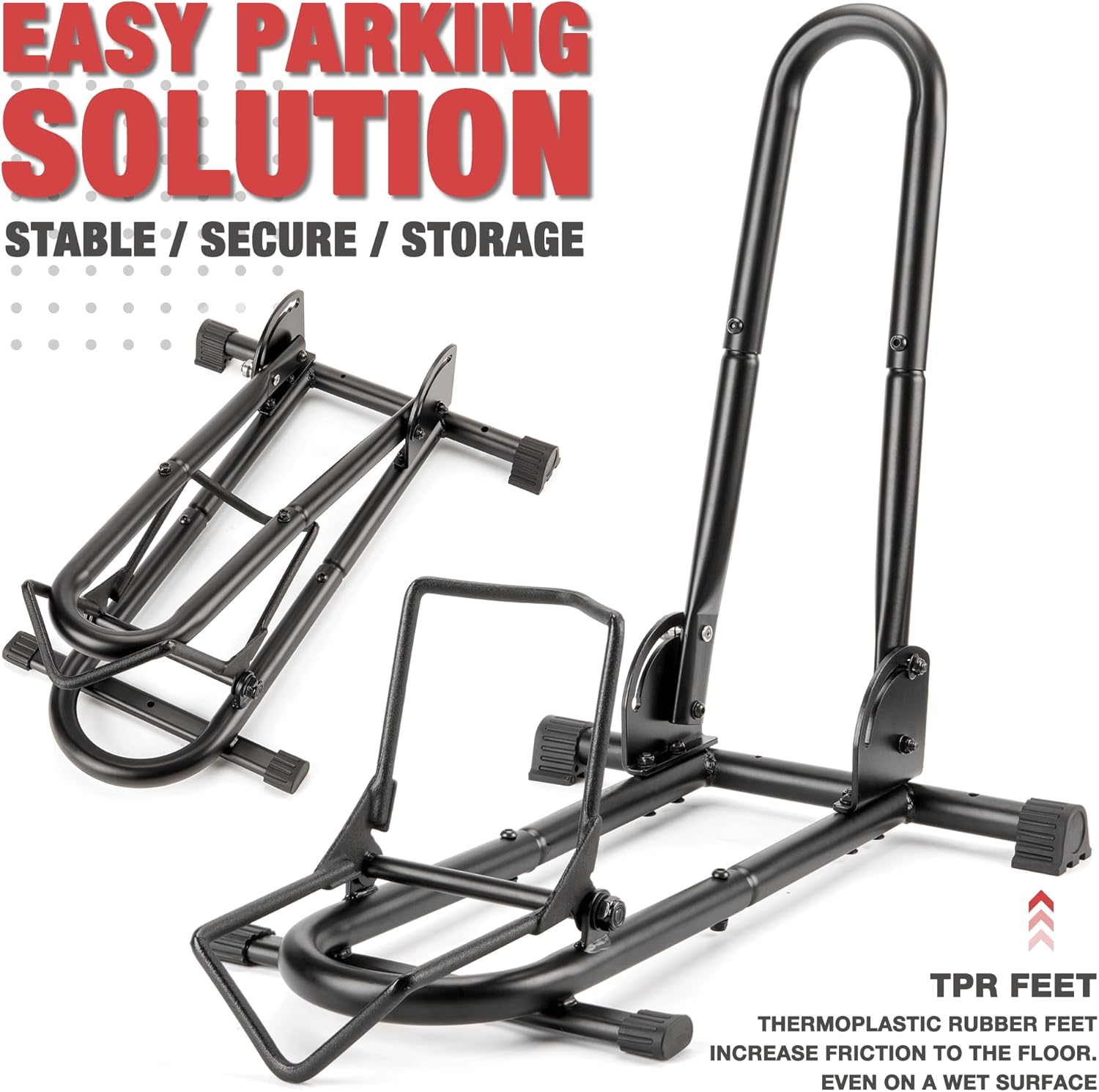 Indoor Bike Floor Stand -Foldable Bike Stand Rack for Garage/Home - Bike Storage Bicycle Parking Rack Fit 26’’-29’’ Mountain Road Bikes E-Bike - Image 3