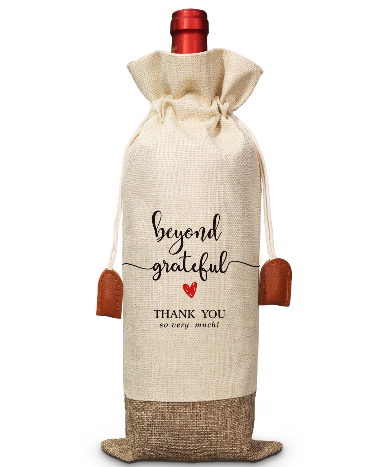 QOFO Thank You Wine Gift Bag, Beyond Grateful Gifts Wine Bottle Bag, Encouragement Gifts for Friends Coworkers Women Men, Cotton Linen Wine Gift Bag With Drawstring, Party Gift Favors Supplies-23