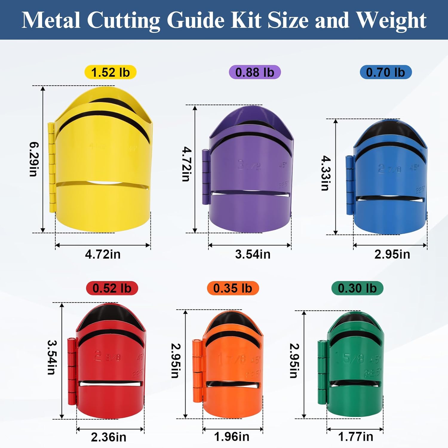 6Piece Magnetic Metal Pipe Cutting Guide Kit - (Includes Sizes: 1-5/8" 1-7/8" 2-3/8" 2-7/8" 3-1/2" 4-1/2"), Guides Cuts at 45°, 90°, 22.5° and Saddle Cut, Pipe Marking Tool, Steel