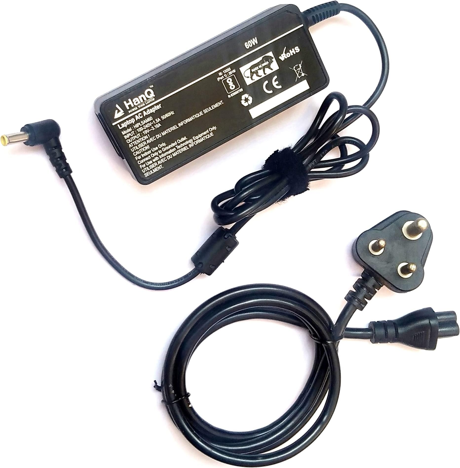 HanQ Laptop Charger for Samsung NP-RV520-A01 NP-RV520-A01AE 19V 3.16A 60W Pin Dia 5.5MM X 3.0MM Yellow pin Laptop Adapter with Power Cable Free.