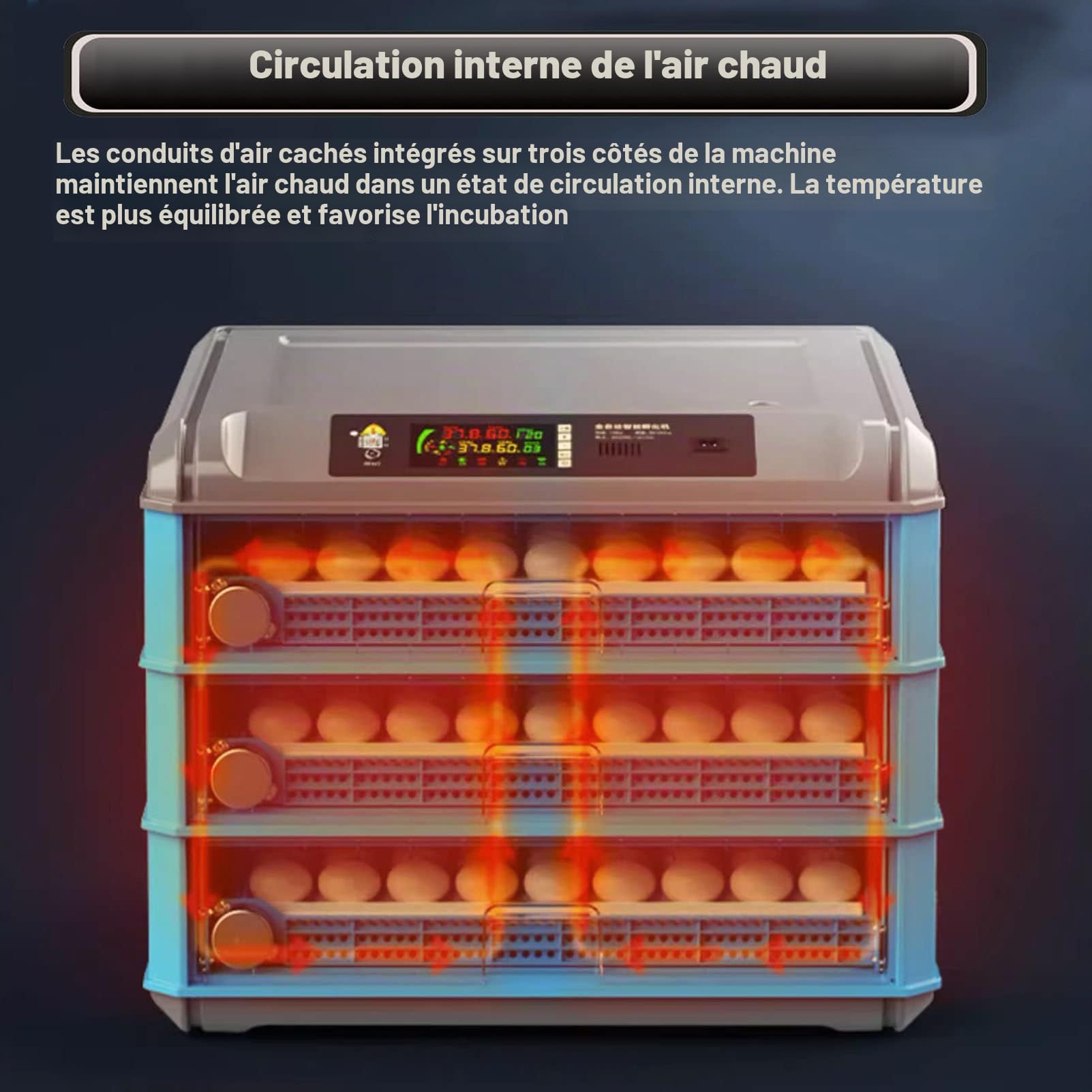 Incubateur d'œufs, 128-500 œufs de Poule Incubateur de Poussins entièrement Automatique avec tourneur d'œufs Automatique, incubateur à contrôle de température pour éclosion de Poulets,