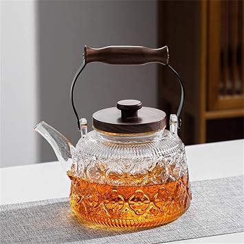 IwaiLoft Stovetop Safe Glass Teapot with Malus Spectabilis Pattern Removable Infuser Fine Borosilicate Tea Pot perfect for Fruit Flowering Tea Canister Premium Quality Tea Kettle GiftTransparent