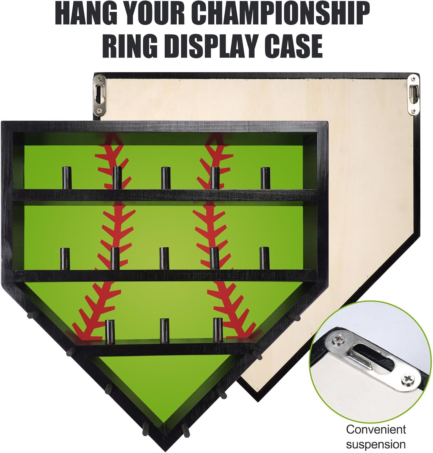 Championship Ring Display Case Baseball Softball Ring Holder (Dark Brown)