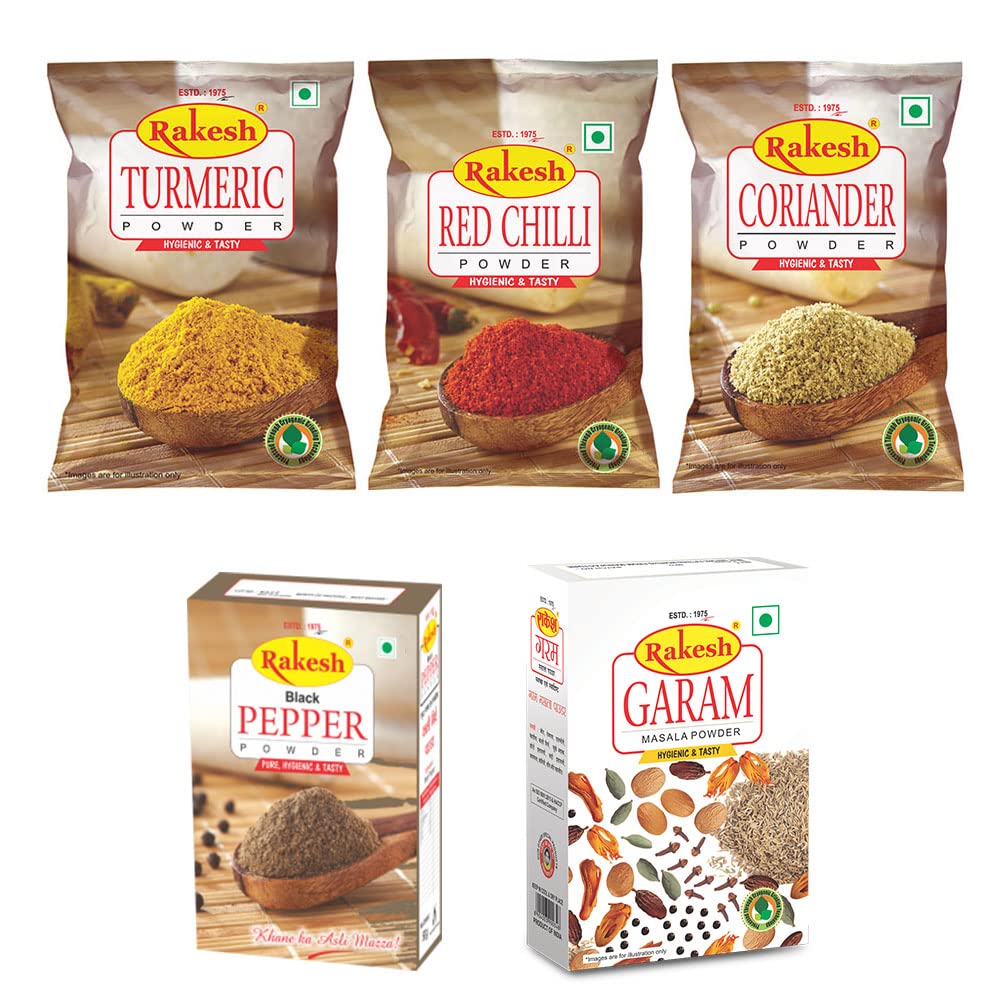 Rakesh Group Masala Combo Pack(Turmeric Powder, Red Chilli Powder, Coriander Powder, Black Pepper Powder, Garam Masala Powder ,400 Grams (B09XHVJ8W7) Amazon Price History, Amazon Price Tracker
