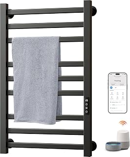 ENZE Smart Heated Towel Rack, 9-Bar Wall-Mounted, Matte Black