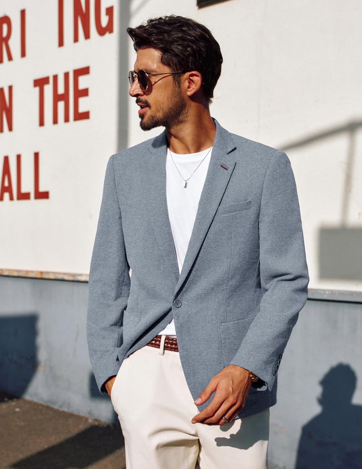 PJ PAUL JONES Mens Blazer Casual Sport Coats Lightweight One Button Suit Jacket for Summer - Image 4