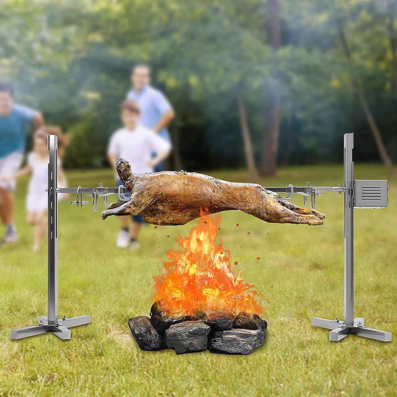 Electric Spit Rod Kit 15W Automatic BBQ Rotisserie Grill,Motor Outdoor Large Stainless Steel Pig Spit Rotisserie Grill Roaster Rod