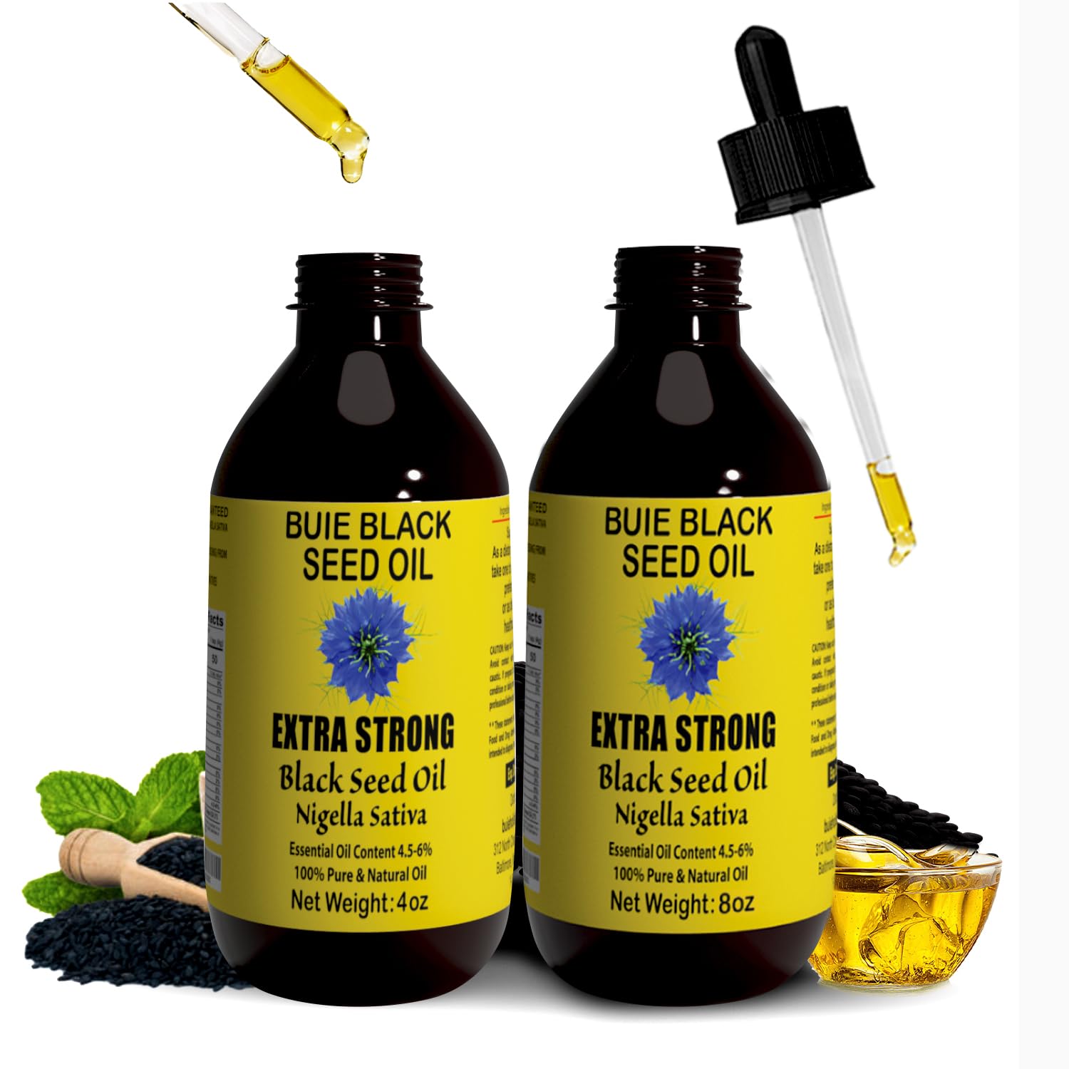 Buie Black Seed Oil – 100% Pure & Natural Cold-Pressed Nigella Sativa Oil – With 4.5–6% Thymoquinone & Omega 3 6 9 – Supports Skin, Digestion & Daily