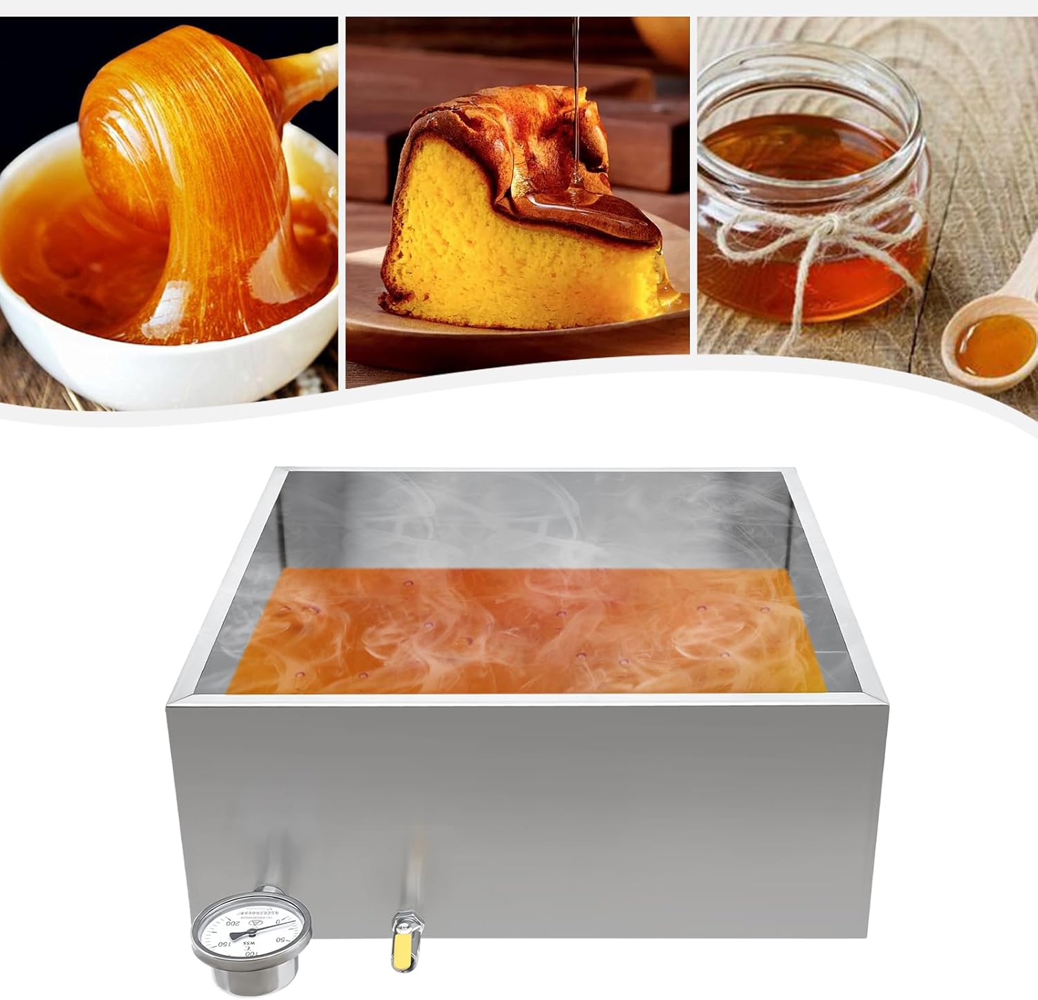 Maple Syrup Evaporator Pan 304 Stainless Steel 23.8Gal, Professional Boiling Pan with Valve & Thermometer, 1.5mm Thick for Commercial/Hobbyist Syrup Makers