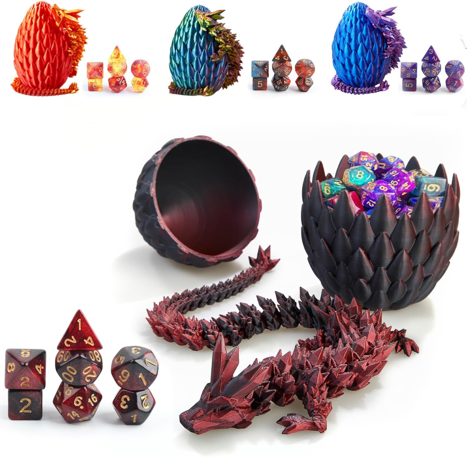 DND Dice Set 7PCS with 3D Printed Dragon Egg, Fidget Surprise Egg, Polyhedral Dice with Gift Box, Great Gift for Adults & Kids, Perfect for RPG DND MTG Table Games