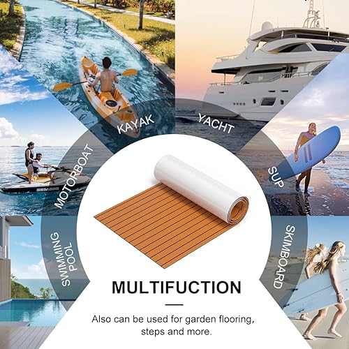 Miniatura 7 de Hoja de espuma EVA para suelo de teca para lancha, yate, antideslizante y autoadhesiva, alfombrilla de suelo de lancha para caravana, alfombra de