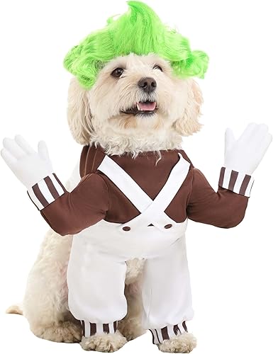 Willy Wonka - Disfraz de Oompa Loompa para mascotas para perros y gatos, disfraz de trabajador de fábrica de chocolate para mascotas, L