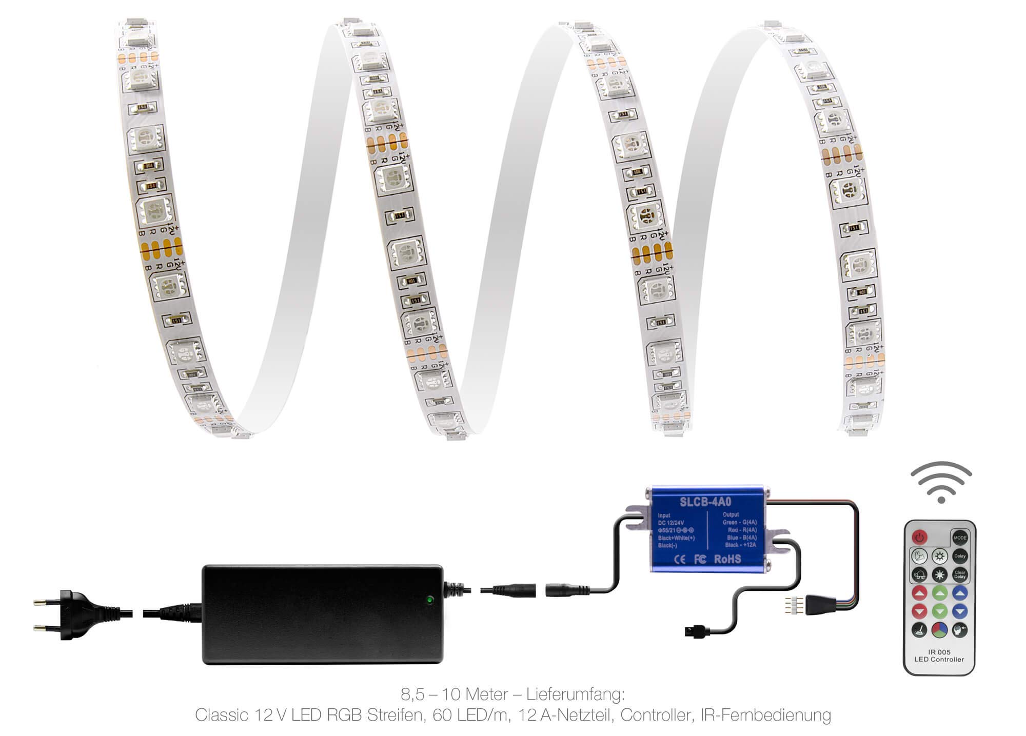 9,0 m RGB Tira LED Set (60 LED/M, IP20, con controlador) 17 teclas Mando a distancia y 12 A Fuente de alimentación