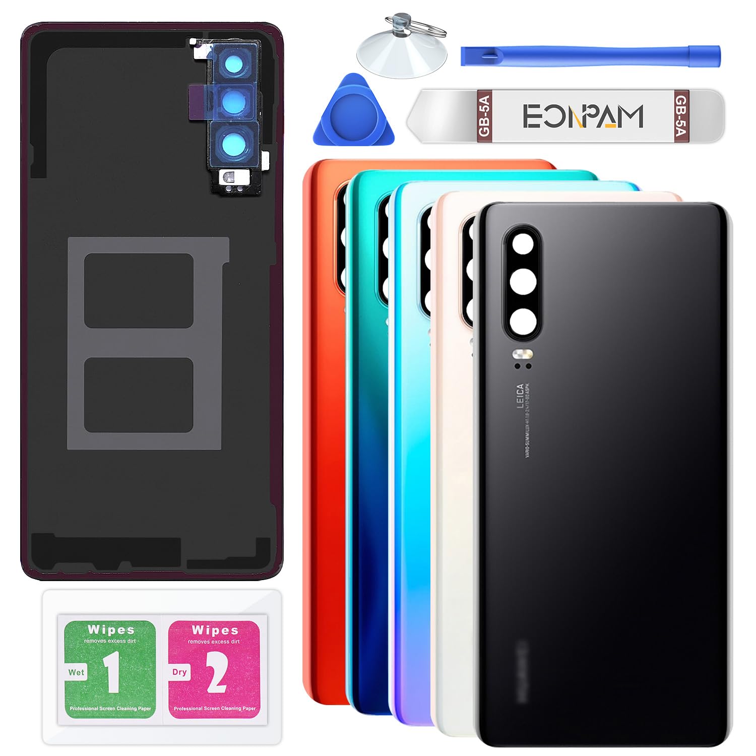 Akkudeckel für Huawei P30 Rückseite Glas Original Backcover Back Glas Ersatz Reparatur Set mit Kameraobjektiv (Schwarz) | Backcover Original Qualität Rückseite Akkudeckel Rückseite Glas Back Glass Backcover Glas mit Kameraglas Reparatur Set.
