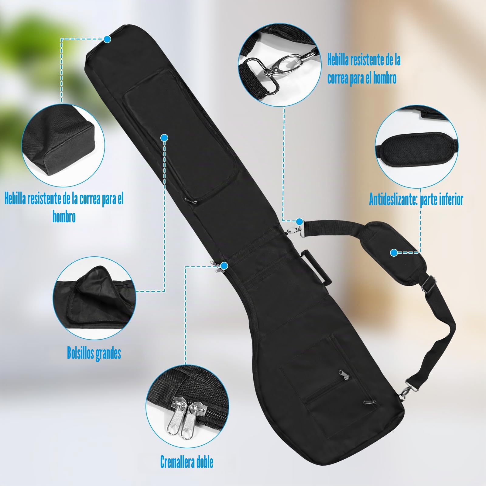 Bolsa de Viaje Plegable para Palos de Golf Impermeable Negra