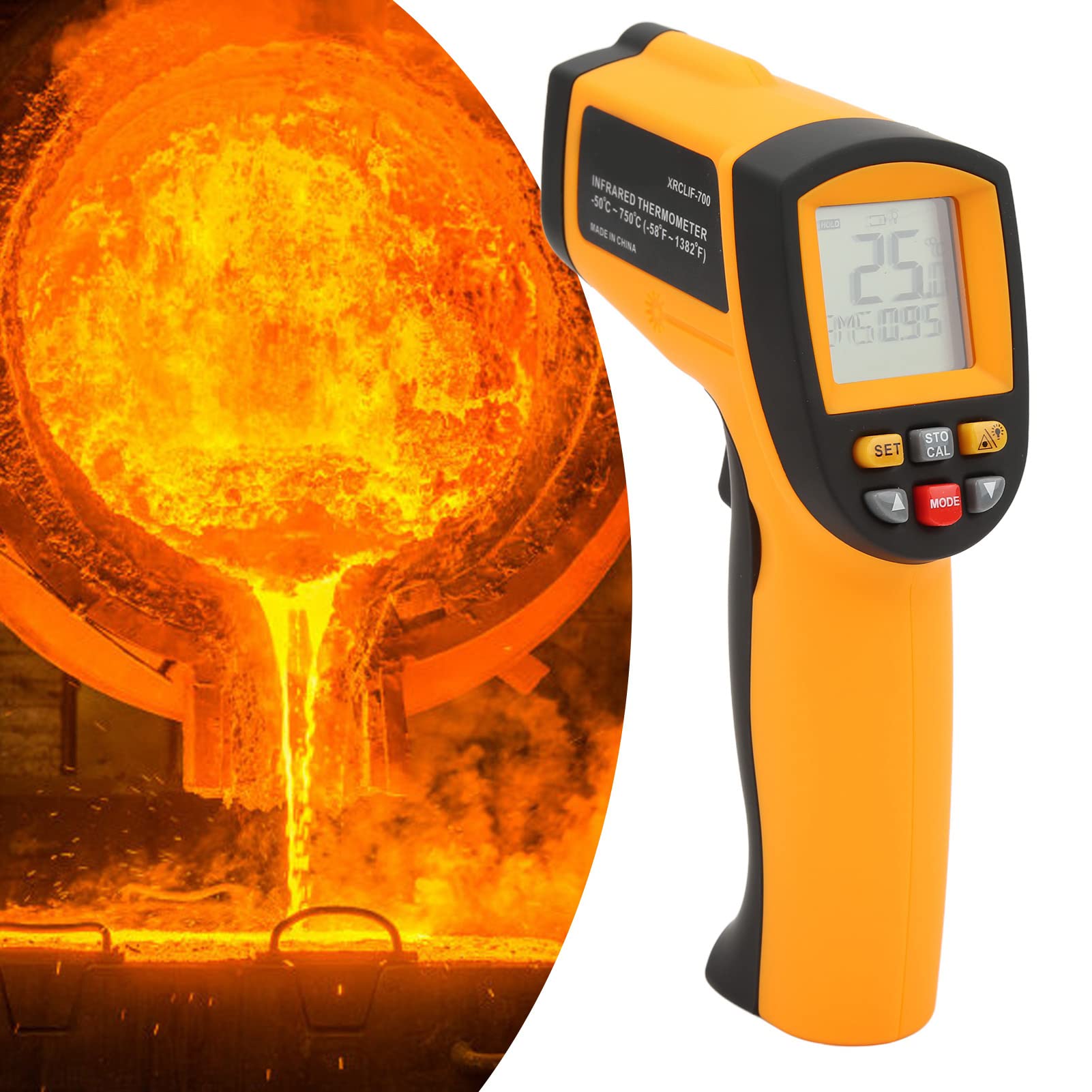 ViaGasaFamido Termómetro Infrarrojo, Medidor de Temperatura ABS con Puntero para Cocinar HVAC y Energía Eléctrica, Rango de -58 ℉ a 1382 ℉ para Detección de Puntos Calientes