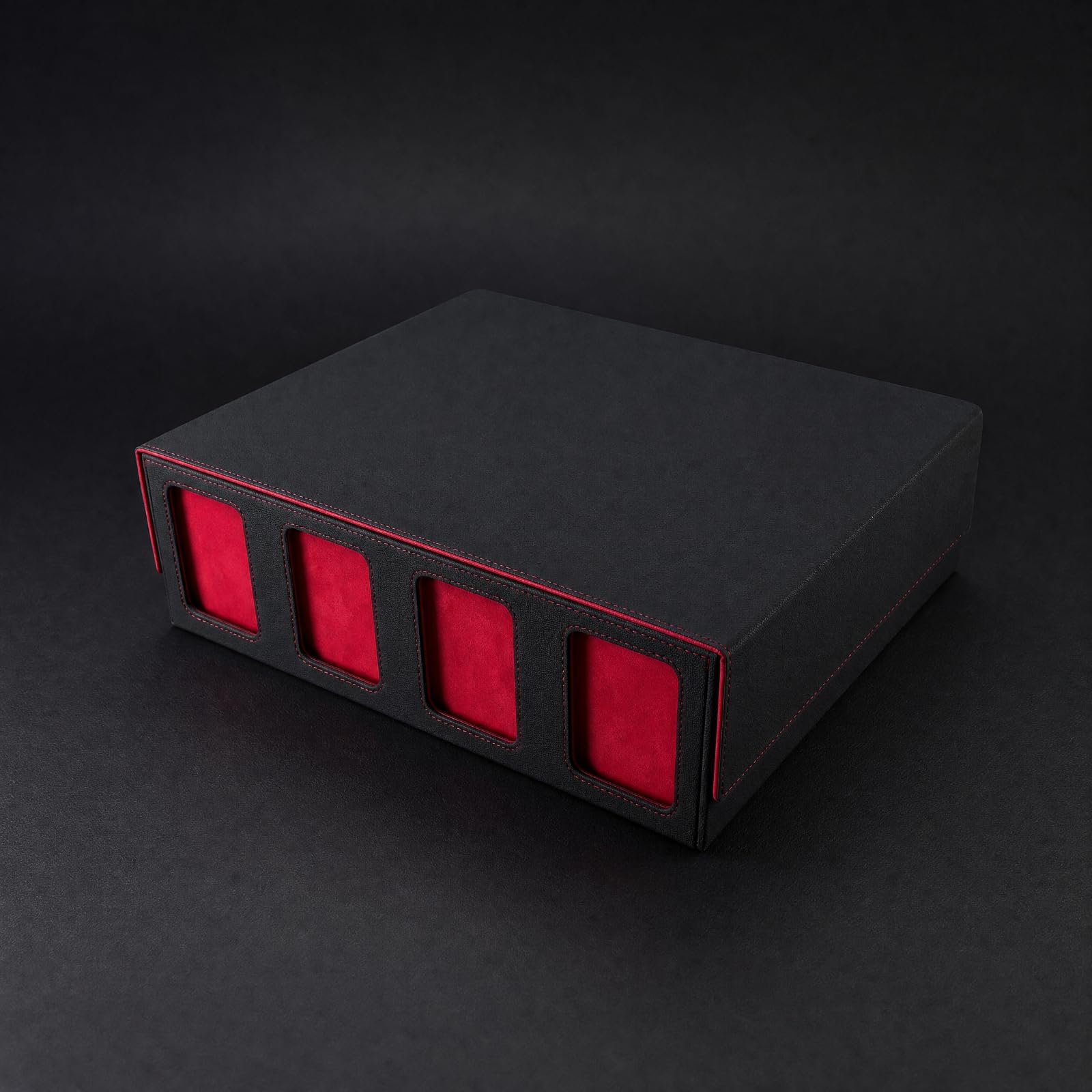 Organizador Tarjetas Ahorra Espacio Caja Cartas con Tapa Abatible y s Portátil, Negro+Rojo