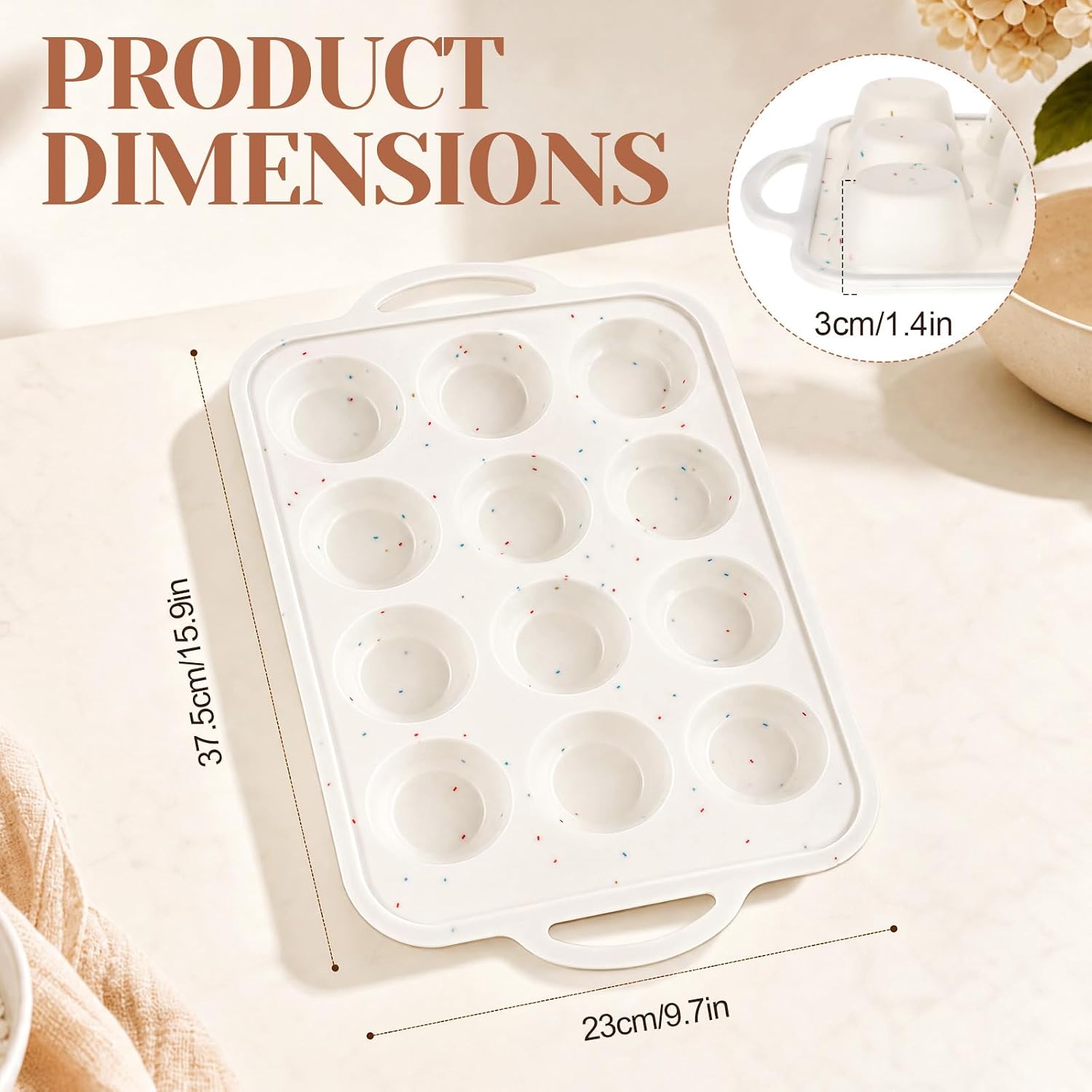 12-Cavity Silicone Mini fluted Cake Pan for Baking with Metal Reinforced Frame – fluted Cake Pan Nonstick, Also Works as Donut Pan for Muffins, Brownies & More.