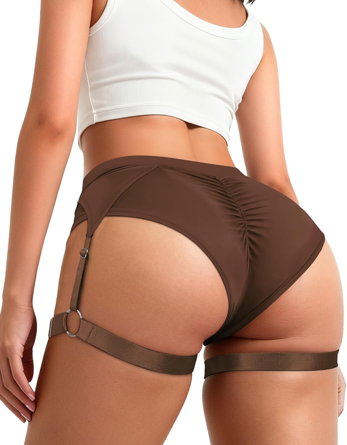 Women's Booty Shorts with Garters High-Waisted Biker Hot Pants Gym Workout Running Shorts Rave Outfits for Festival