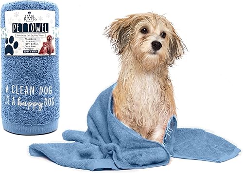 Miniatura 10 de DAN RIVER Toalla de baño para perros 100% algodón, ultra suave, 450 GSM, súper absorbente, de secado rápido, patrón bordado y sin pelusas, toalla de