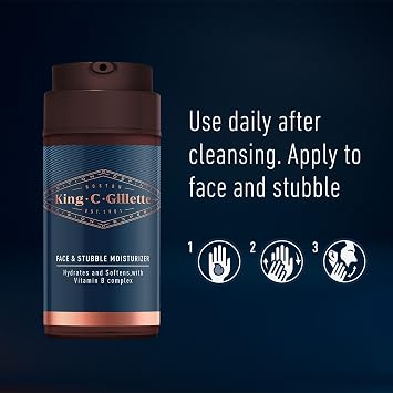 King C. Gillette Face & Beard Moisturiser for Men, 100 ml, with Vitamin B (B3), B5 Complex & Argan Oil, Beard Softener for Men (Pack of 2)