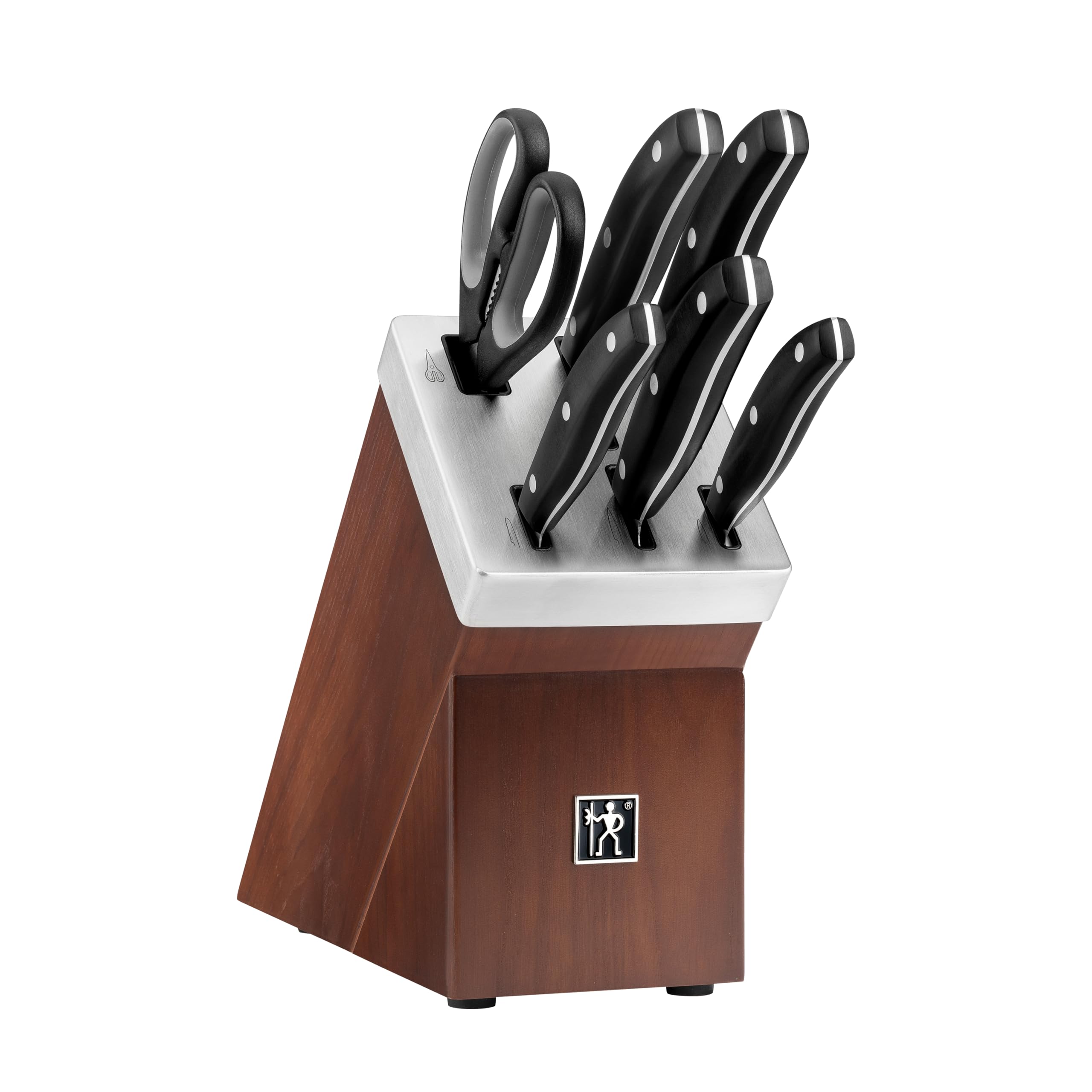 HENCKELS Everyday Selbstschärfender Messerblock 7-teilig, Schere, Braun | Messer-Set, Esche-Block