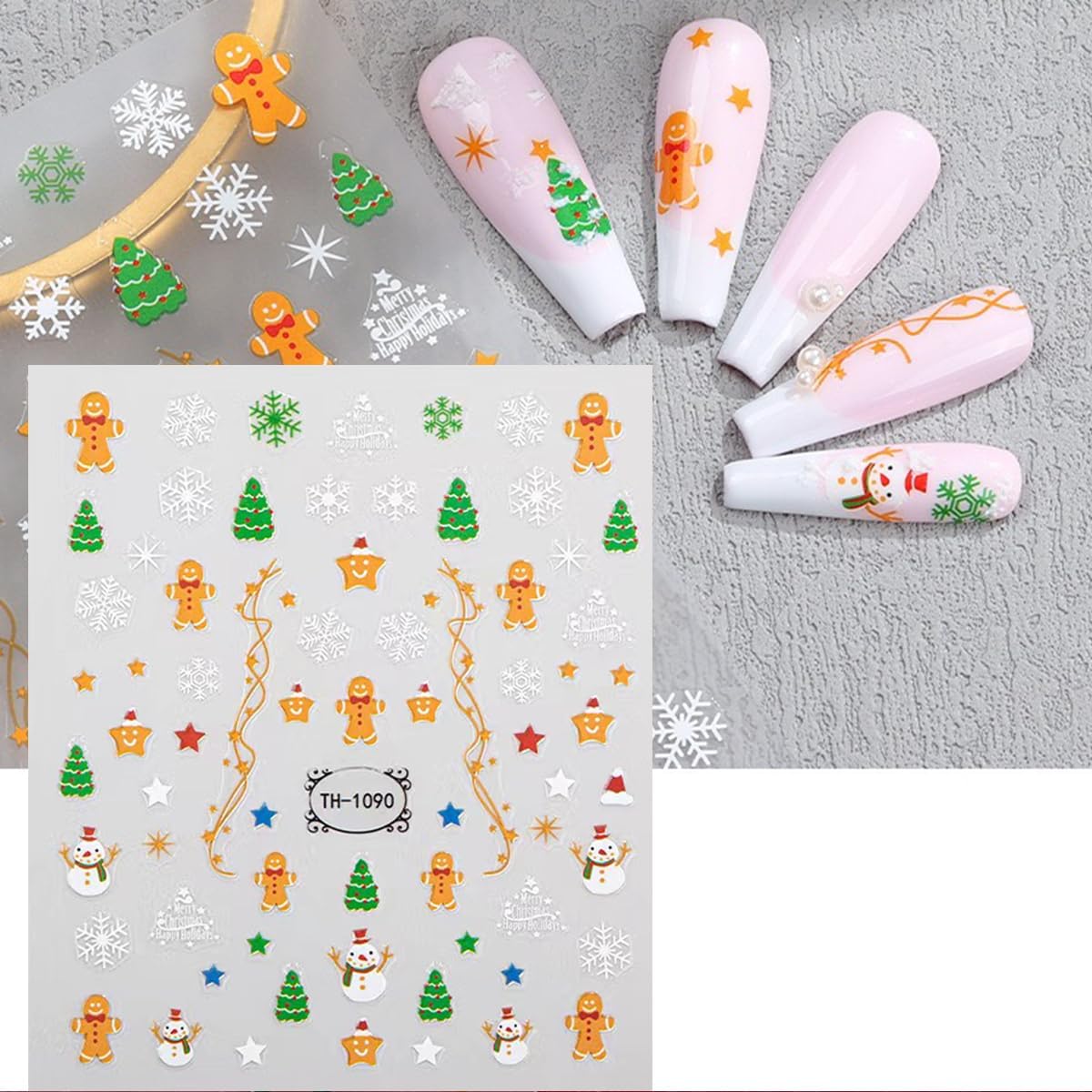 8 Sheets Christmas Nail Art Stickers Decals Self-Adhesive Pegatinas Uñas Navidad Snowflake Snowman Nail Supplies Holiday Nail Art Design Decoration Accessories image 3